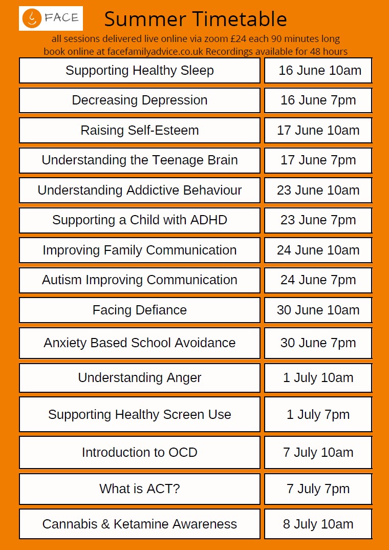 poster advertising family sessions for teenage health and wellbeing