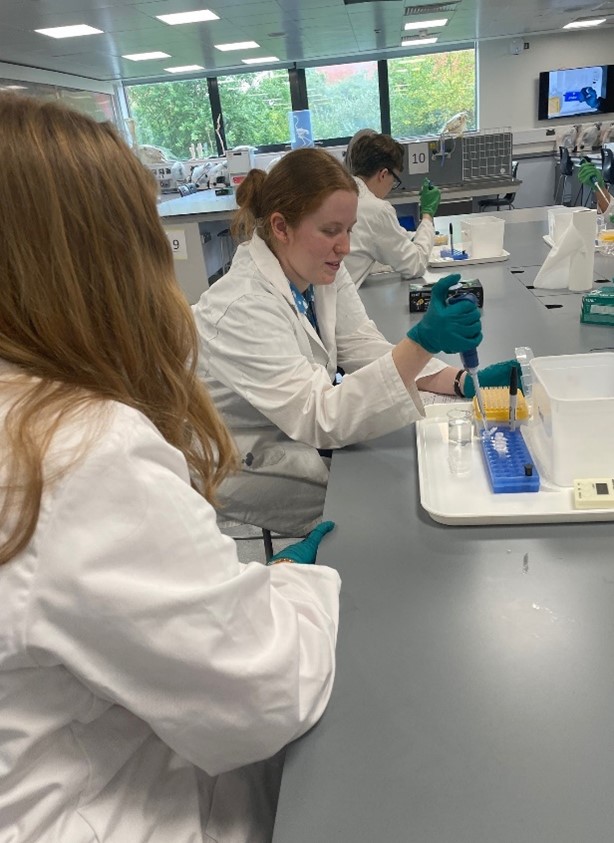 students filling test tubes