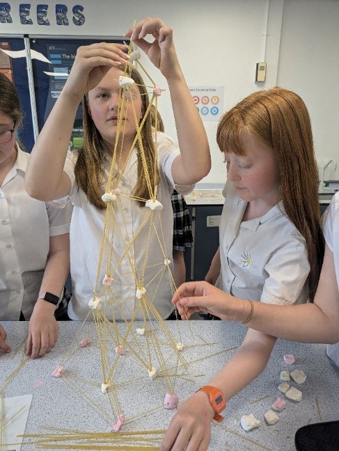 students building with spaghetti