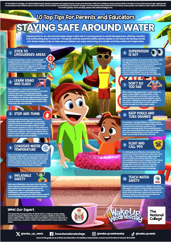 poster with staying safe around water tips