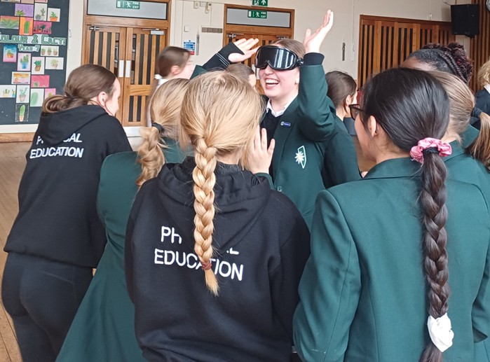 Year 7 students wearing simulation goggles
