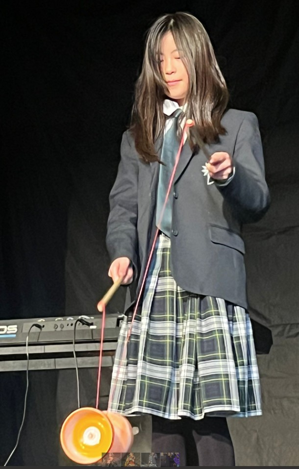 student showing diabolo skills