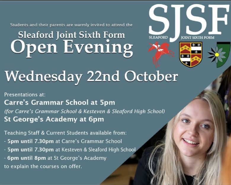 poster advertising Sixth Form Open Evening in Sleaford